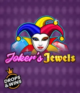 Enjoy the colorful charm of Joker's Jewels slot by Pragmatic Play, highlighting a mesmerizing joker's mask adorned with a vivid jester hat. This image evokes the joyful spirit of classic slots, set against a deep purple background. Ideal for casino game enthusiasts, offering a entertaining adventure. 