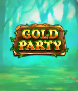 Step into the magical forest of the Gold Party game by Pragmatic Play, showcasing a beautifully designed wooden sign engraved with golden letters. The setting is a green forest that adds a mystical touch to the slot's theme. Perfect for players who love nature-themed slots, offering a whimsical gaming experience. 